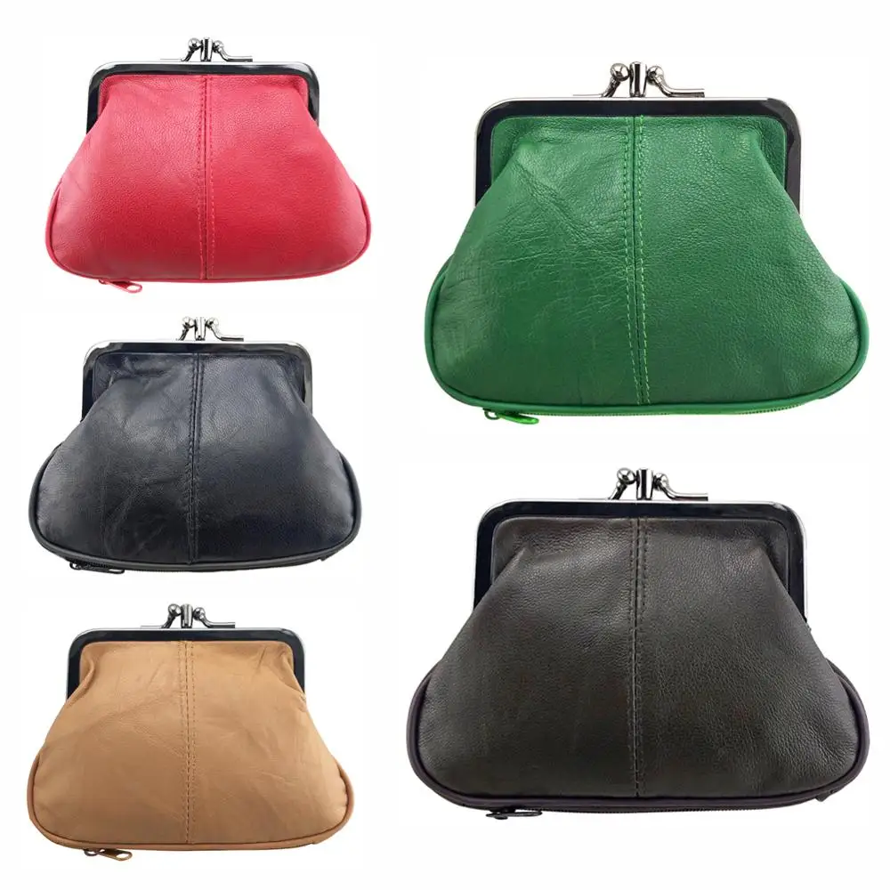 NICOLE & CO 2023Genuine Leather Coin Purse Womens Sheepskin Change Purse Metal Hasp Closure Card Holder Wallet Zipper Small Bag