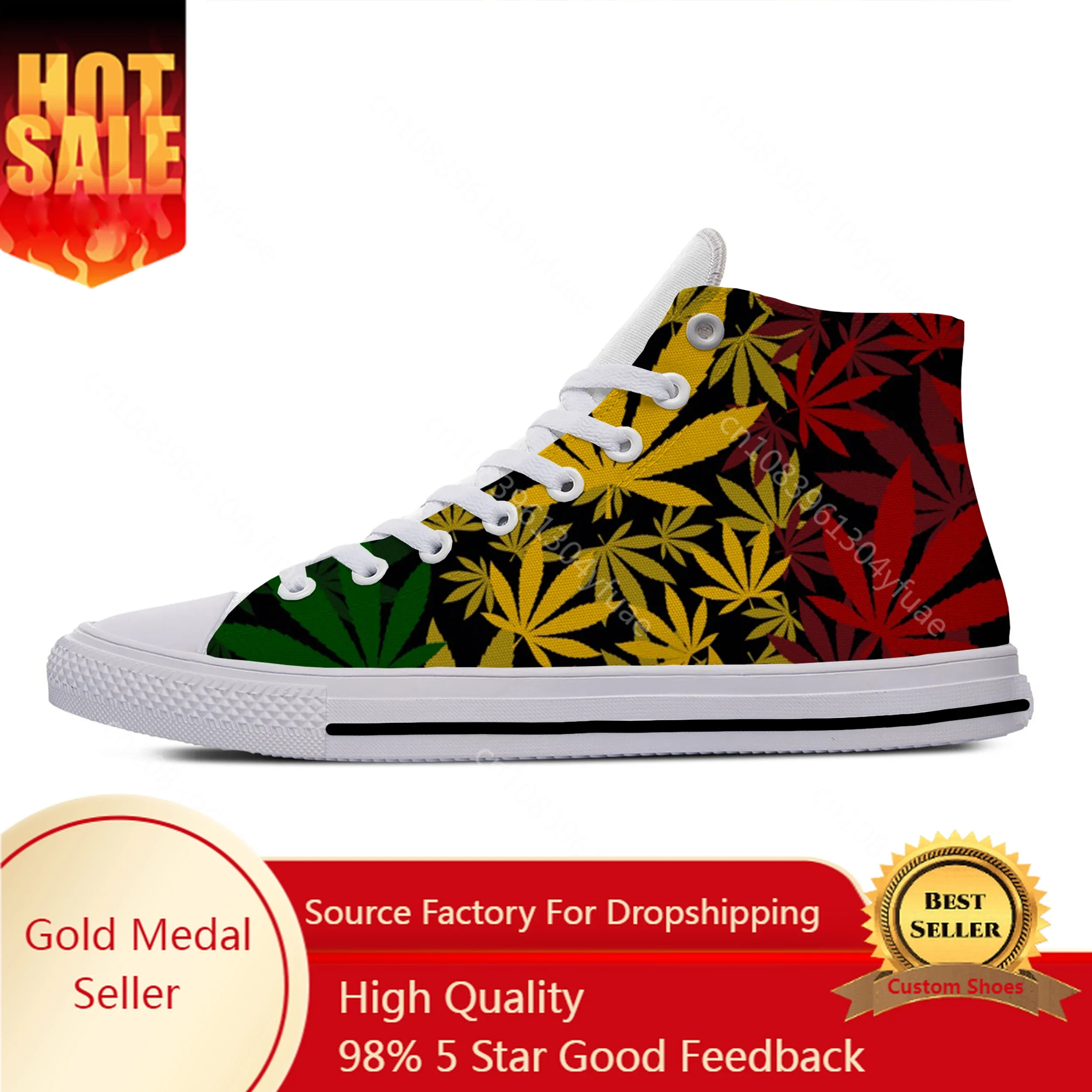 

Hot Reggae Rasta Leaf Weed Jamaican Rastafarian Casual Cloth Shoes High Top Lightweight Men Women Sneakers Classic Board Shoes