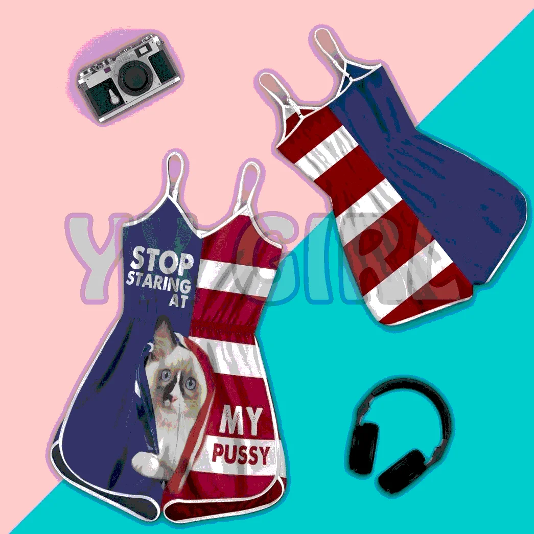 YX GIRL STOP STARING AT MY PUSSY SPHYNX CAT CUSTOM ROMPERS  3D All Over Printed Rompers Summer Women's Bohemia Clothes