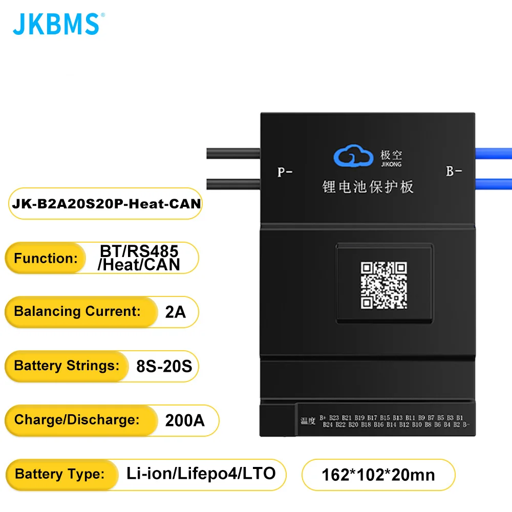 JK BMS B2A20S20P 2A BALANS STROOM BMS 200A BT 36 V 48 V 60 V Li-Ion LTO 18650 Batterij Lifepo4 Batterij Opslag Bluetooth Bms