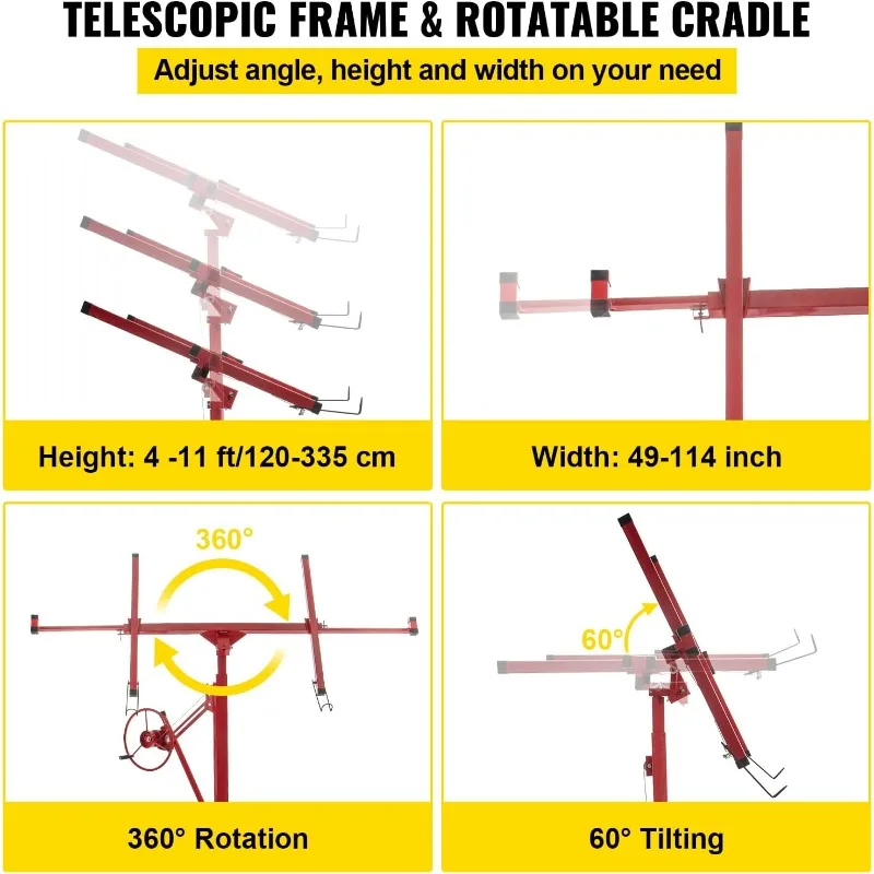 VEVOR Drywall Rolling Lifter Panel, 11ft Sheetrock Lift Drywall Lift, 150lb Weight Capacity Panel Hoist Jack Tool