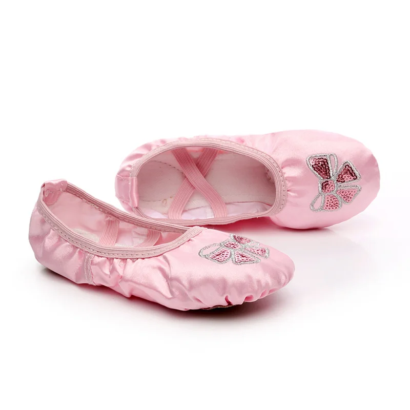 2024 Girl's Satin Ballet Dance Shoes Soft Sole Flats Yoga Fitness Shoes For Girl Pink Satin Ballet Shoe Breathable Slippers