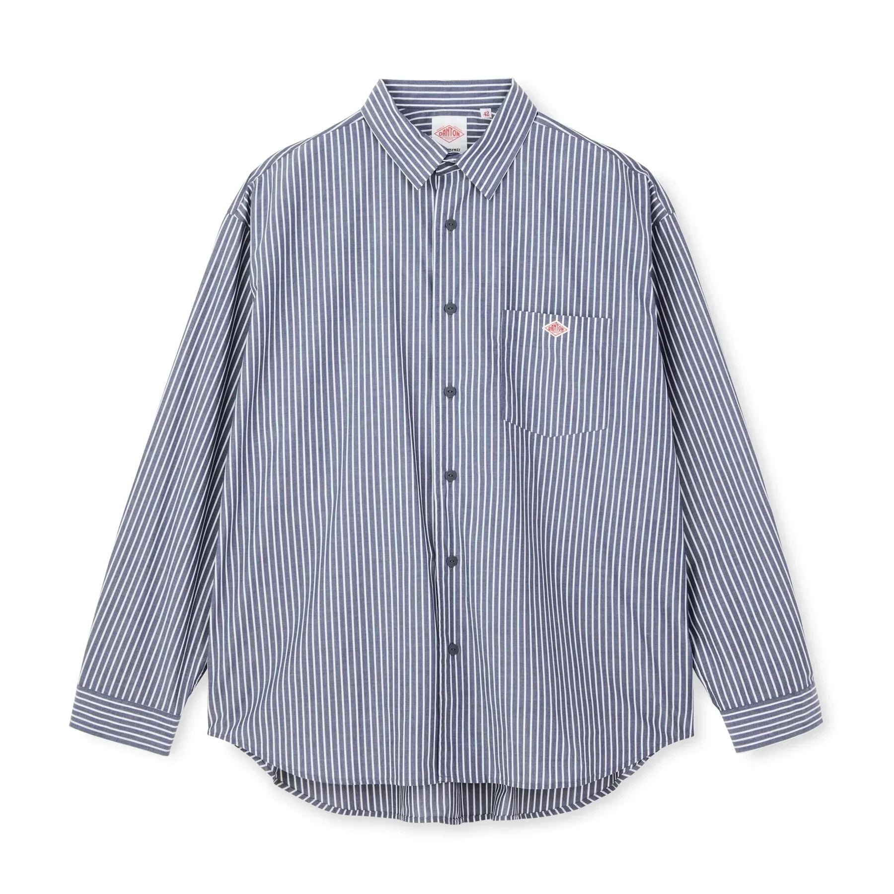 

DANTON Striped Loose Large Size Men's Lapel Cotton Long Sleeve Shirt