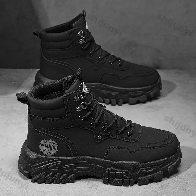 Men Boots Cotton Boot Platform 2024 Autumn British High Top Retro Thick Sole Lace Up Comfort Anti Slip Sport Mountaineering Boot