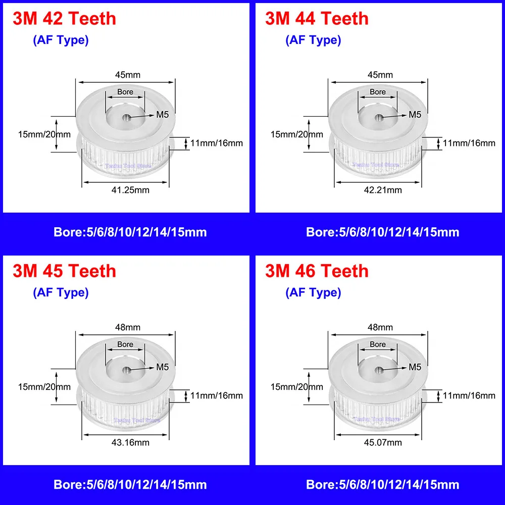 

1PCS HTD 3M Timing Pulley 42 Teeth - 48 Teeth Synchronous Belt Wheel Width 11mm 16mm Bore 5mm-15mm Transmission Parts