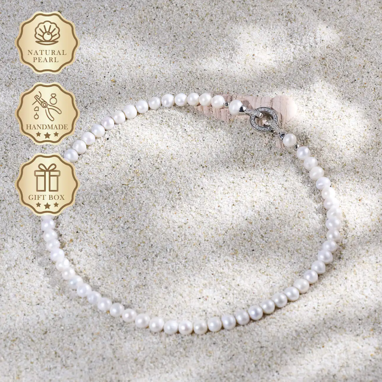 

MYSOYA White Freshwater Pearl Necklace 6–7mm with Round Clasp, Gift Box, Ideal Birthday & Anniversary Gift