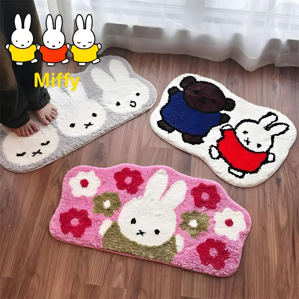 

Мягкий коврик Kawaii Miffy Rabbit Boris Bear, утолщенный, противоскользящий, впитывающий влагу, для пола, машинная стирка, утолщенная подушка для сиденья
