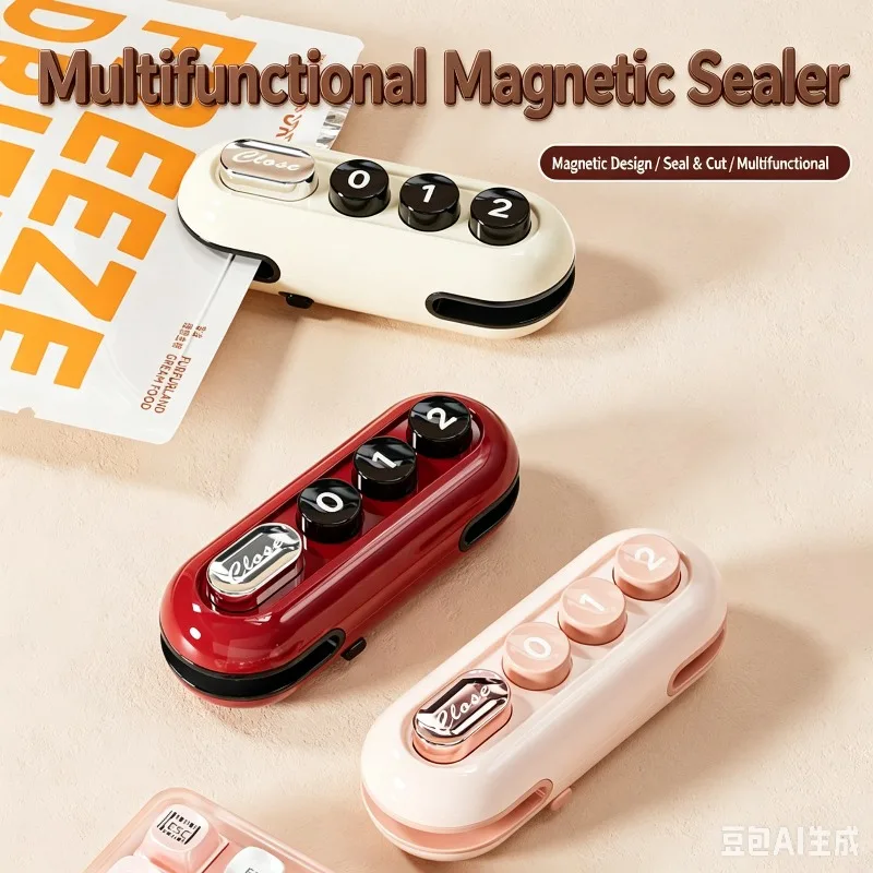 Rechargeable Magnetic Handheld Bag Sealer, Dual Purpose Heat Sealing & Cutting Tool for Snack Storage Plastic Packaging Bags