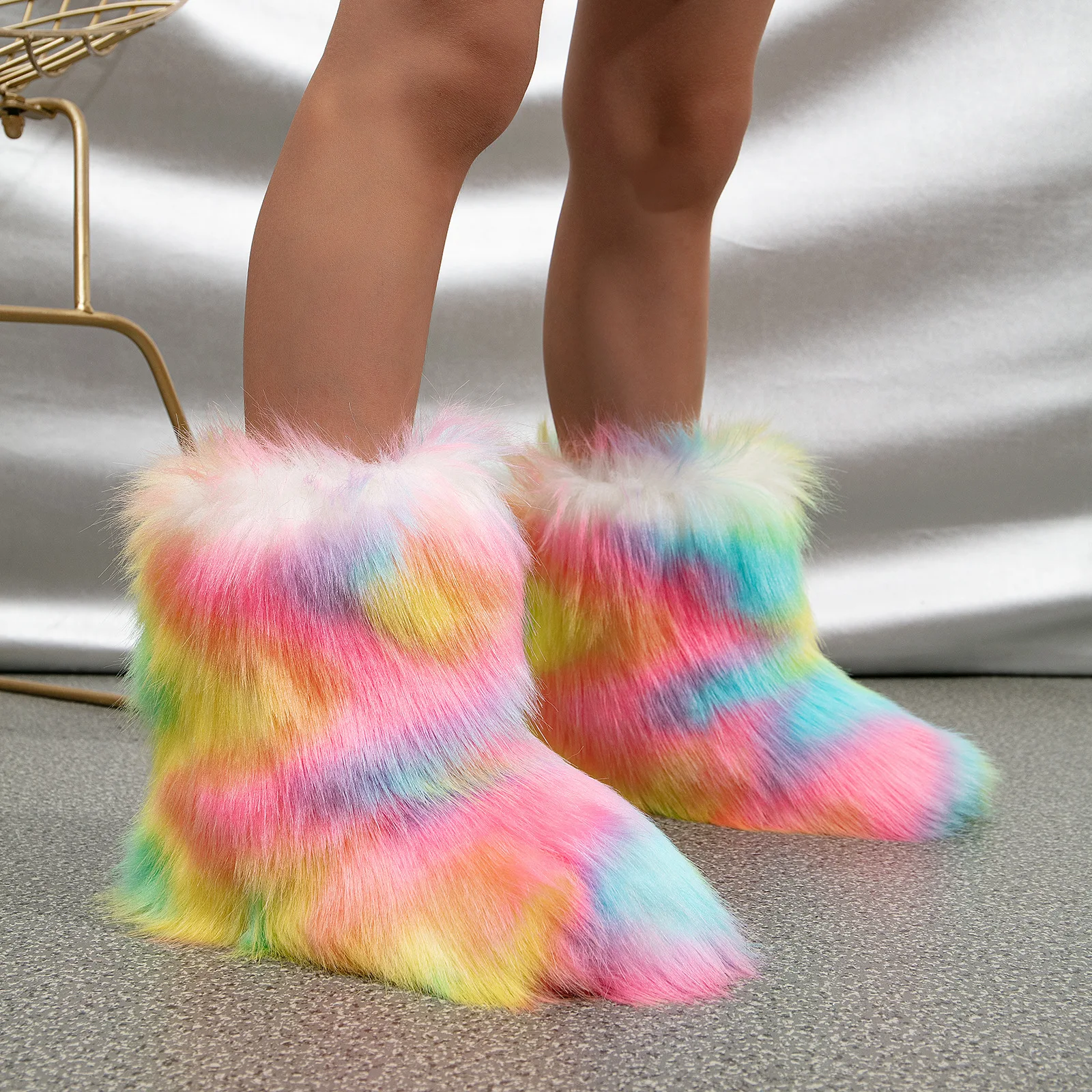 2023 Winter Kids Warm Snow Boots Puffy Faux Fur Boots Children Furry Shoe Rubber Flat Non-slip Slip-on Boots Luxury Fur Shoes