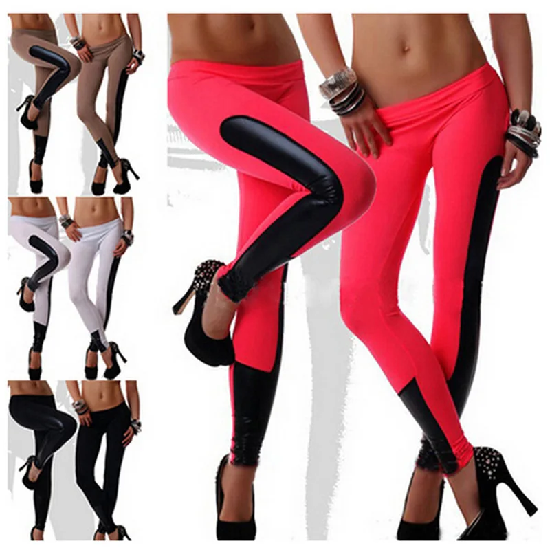 Women Fashion Leggings Pencil Pants Elastic Candy Color Stitching Fashion Jeggings Sexy Leggings L1087