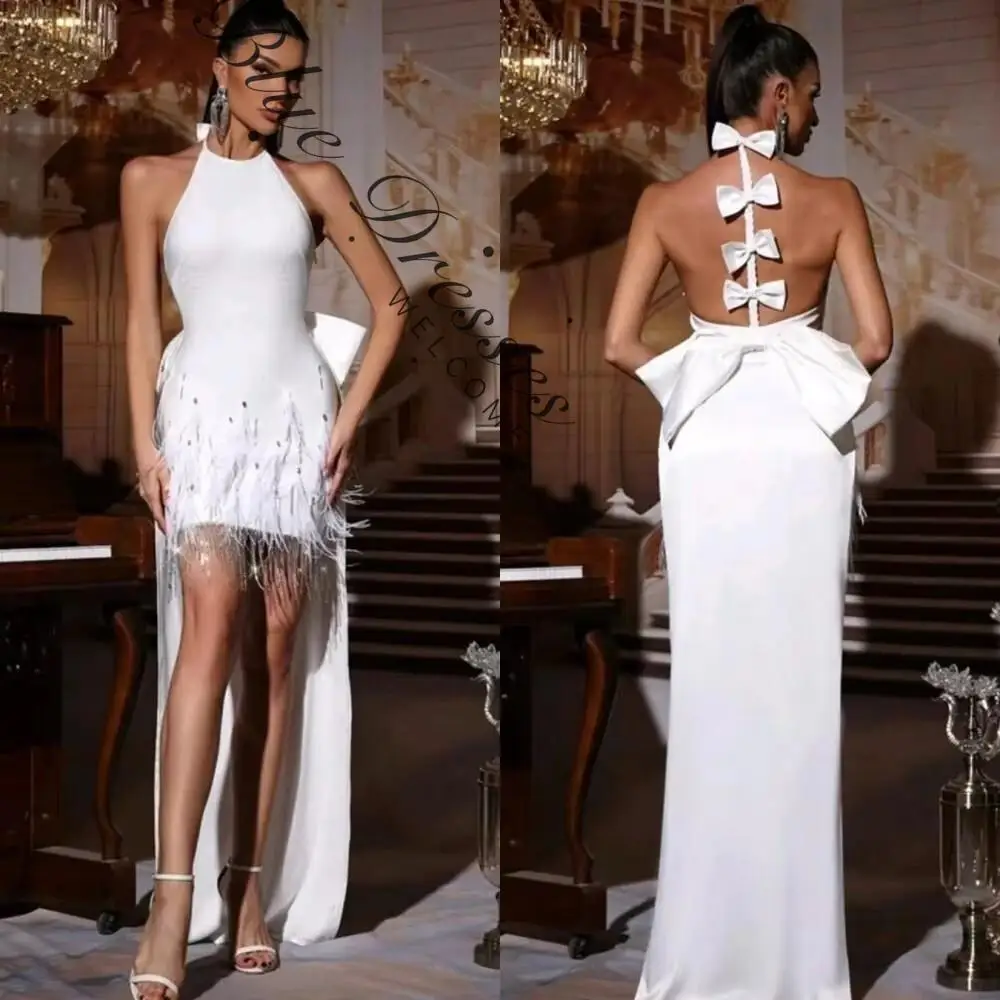 customized Short white dress adorned with dainty back bow, fresh and sweet, full of graceful youthful charm