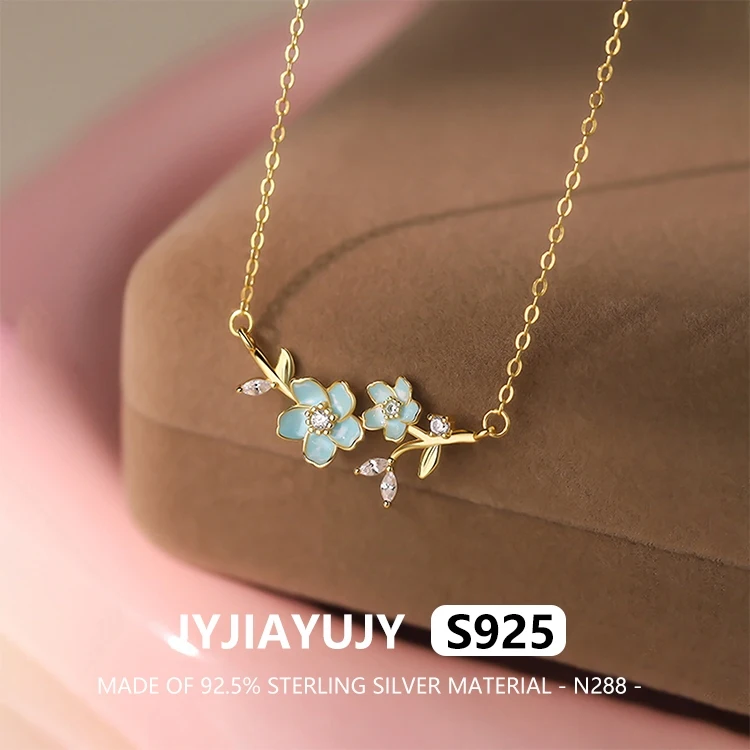 

JYJIAYUJY 100% Whole Original Sterling Silver S925 Pendant Necklace Flower And Branch Set With Zirconia For Woman Jewelry N288