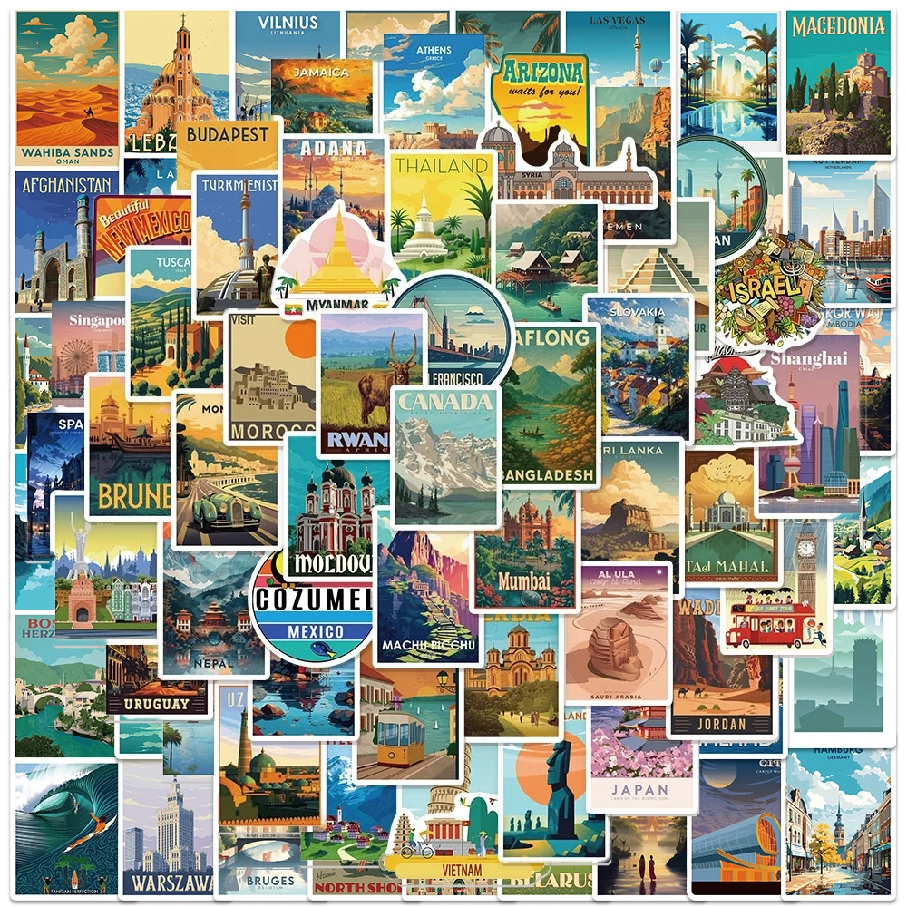

10/30/50/100pcs Cartoon World Famous Landmark Stickers Travel City Landscape Sticker Luggage Phone Scrapbooking Graffiti Decals