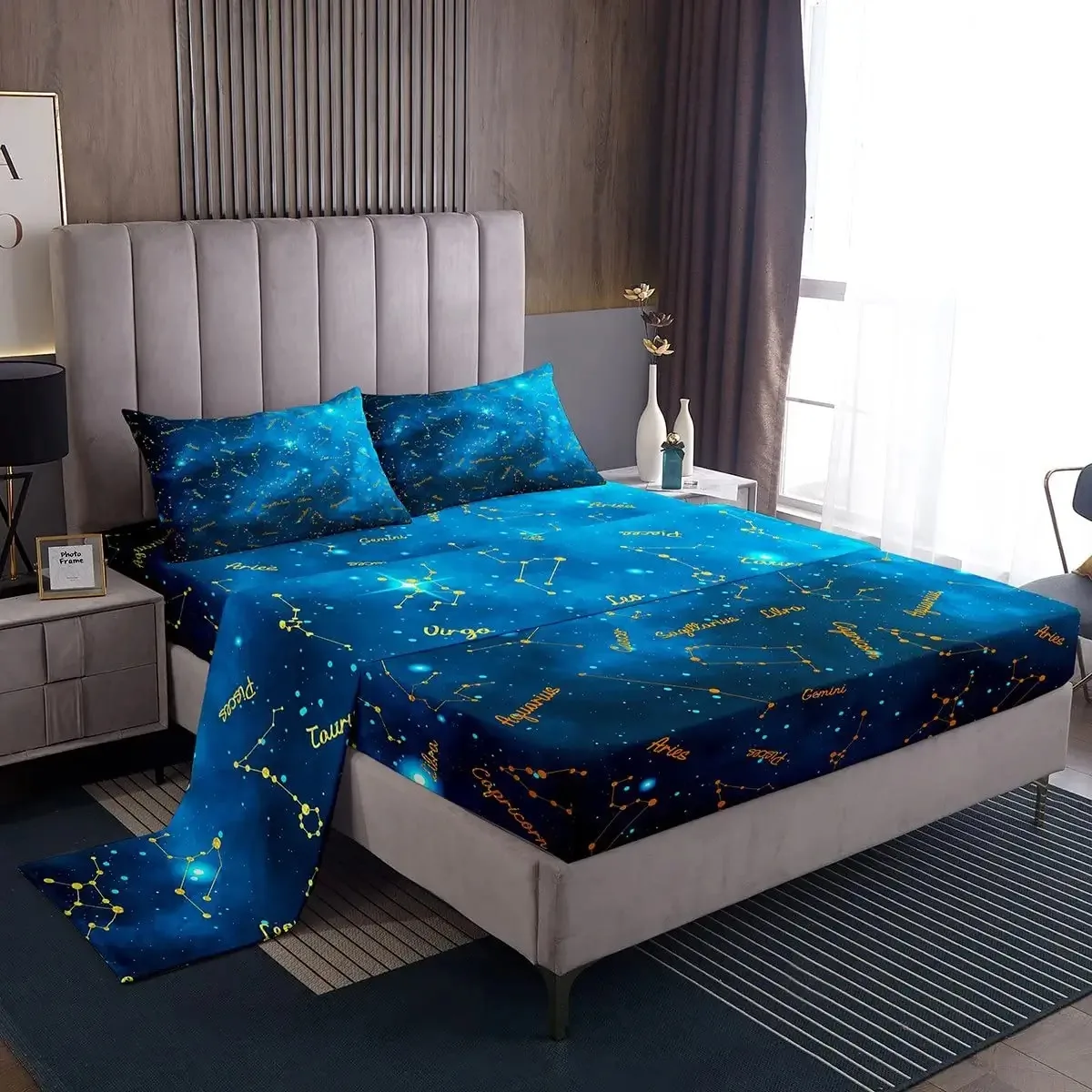 Galaxy Lakens Set Constellation Lakenset 4 Stuks Paars Universe Print Top Lakens voor Kid Mannen Vrouwen Diepe Zak hoeslakens