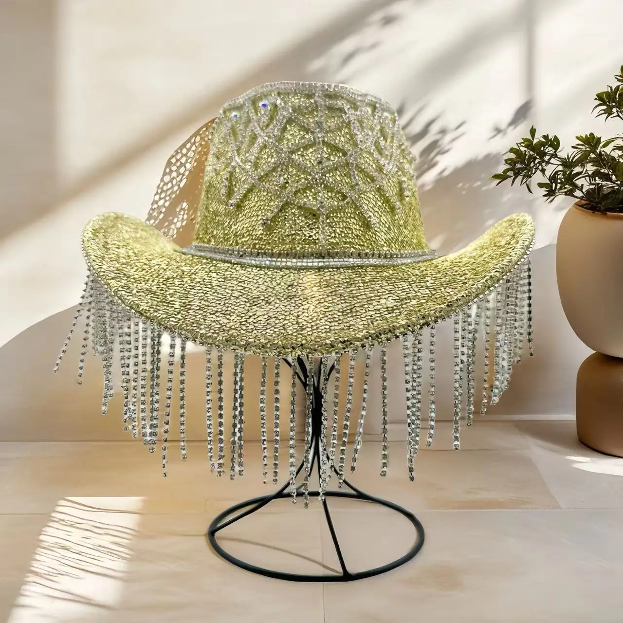 HongLuan Brokatowy Kapelusz Kostiumowy dla Dorosłych i Kapelusze Kowbojskie z Cyrkoniami dla Kobiet, Akcesoria do Cosplay Kowbojki i Kapelusz Kowbojski