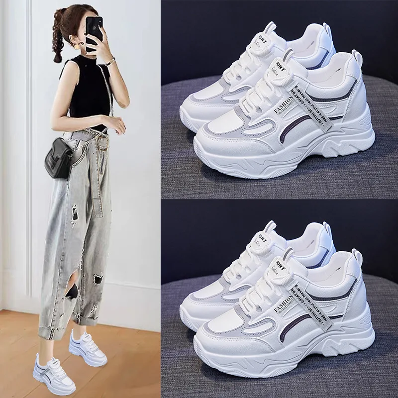 Wedge Shoes Fashion designers white Sneakers Women leather thick-soled tennis Sports shoes woman Zapatillas Mujer 2023