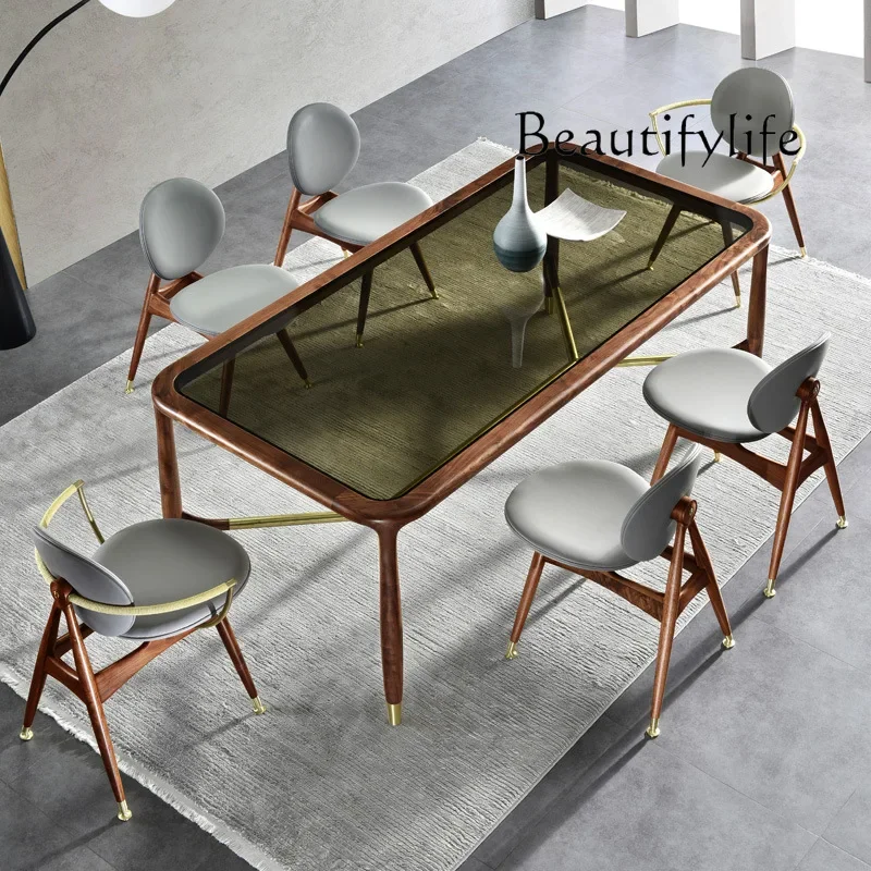 N36 North American black walnut dining table modern eating table imported walnut rectangular simple table