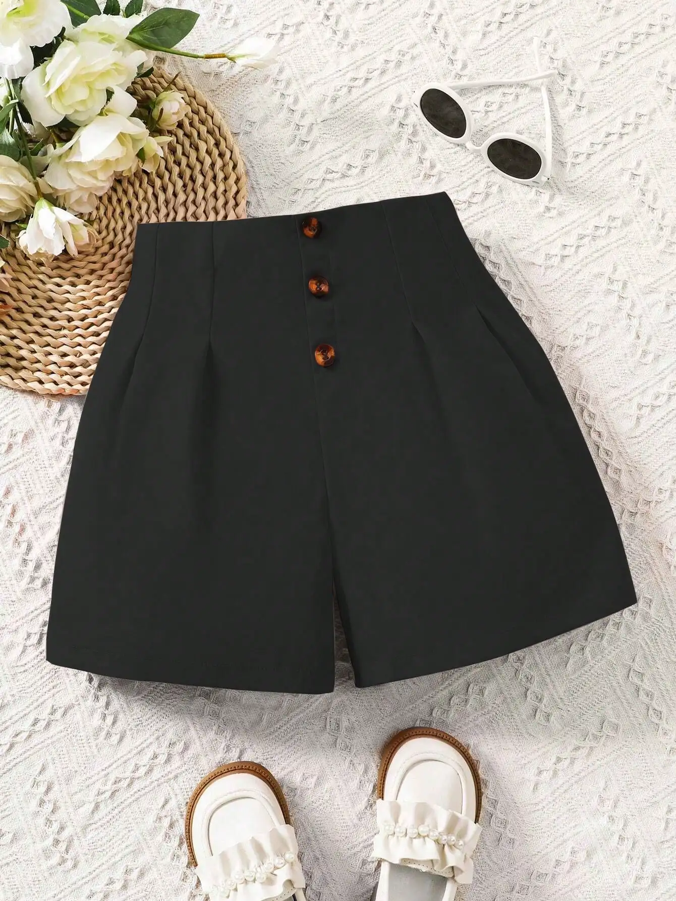 Summer Work Shorts For Girls, Simple High Waisted, Casual And Versatile, Loose And Slim Wide Leg Korean Version Of Girls\' Pants