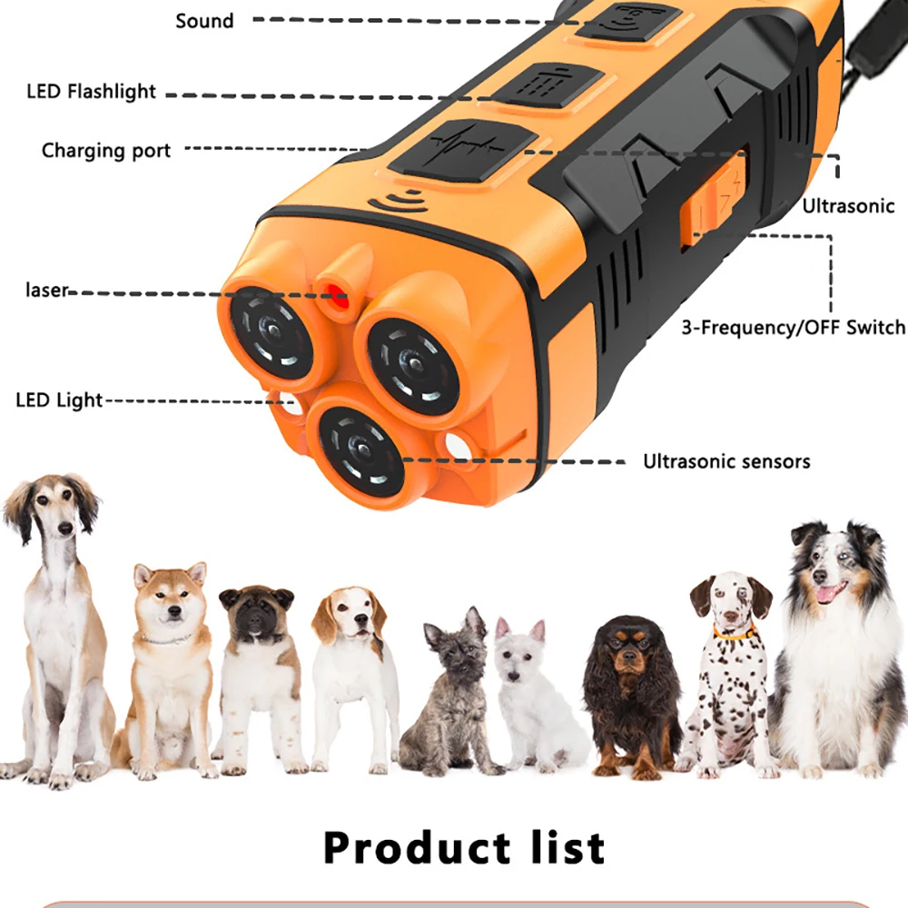 Nuovo repellente per cani ad ultrasuoni, dispositivo anti-alcatura, repellente per cani ricaricabile, luce a LED, repellente per cani ad ultrasuoni portatile