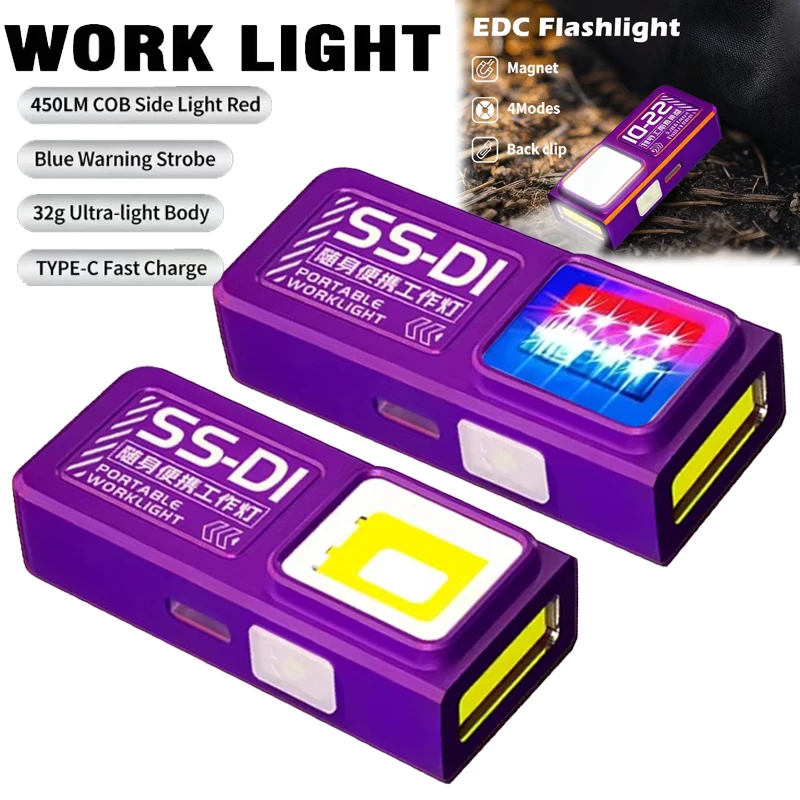 Mini COB LED Flashlight Rechargeable Portable EDC Torch USB C Pocket Lantern Flood Work Light with Clip Magnet For Emergency