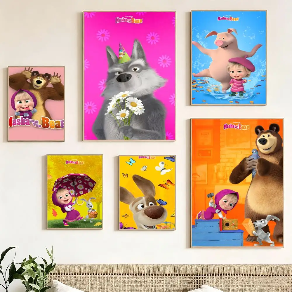 Anime M-Masha and the Bear Poster Pegatina artistica HD autoadhesiva impermeable para salon dormitorio