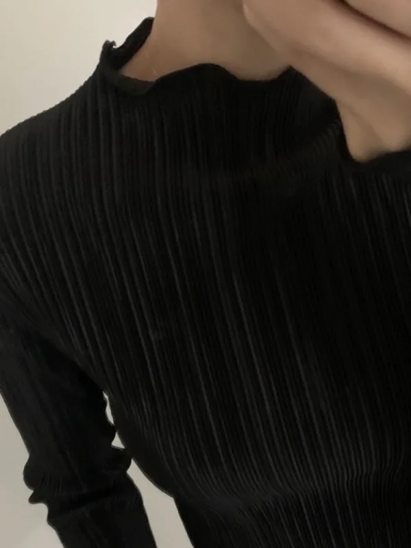 التخسيس البتلة طوق مطوي طويل Sve قاعدة irt المرأة شيك لطيف عمودي شريط الملمس قاعدة طبقة علوية الكورية Sle #4