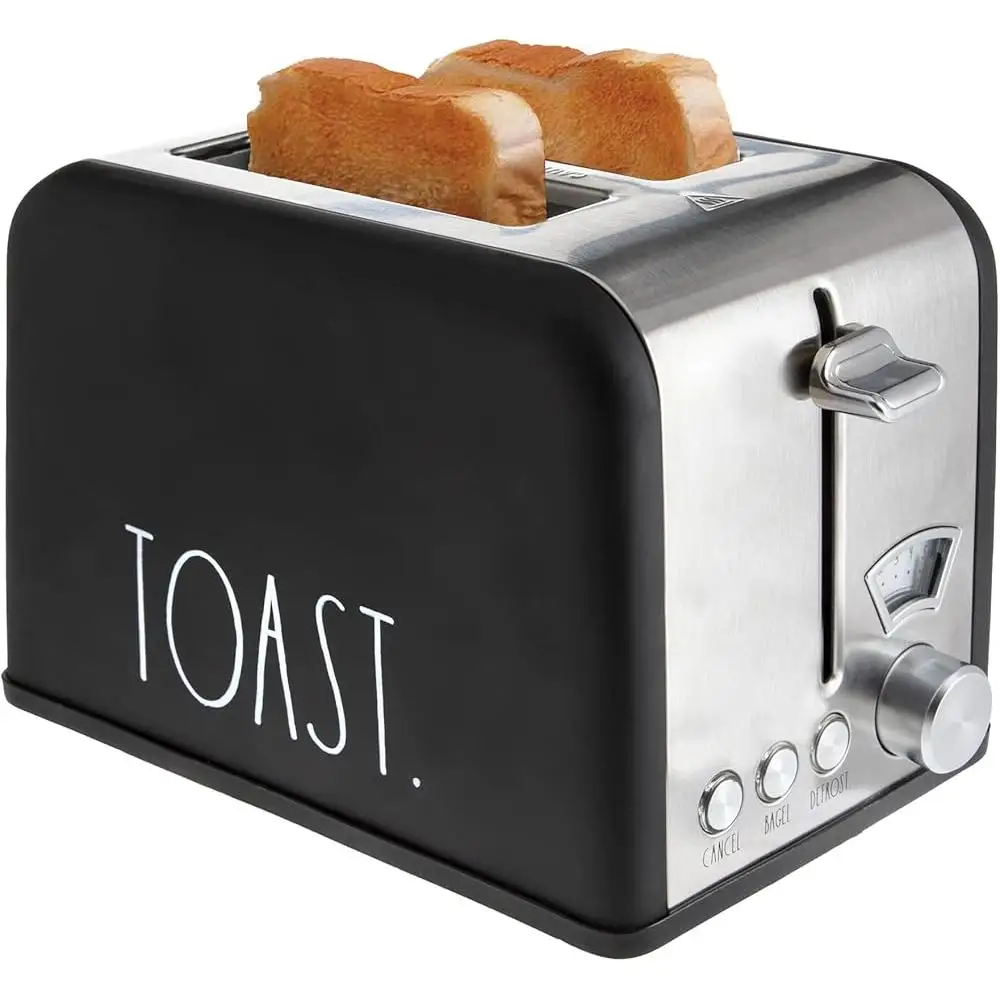 Stainless Steel 2 Slice Toaster Wide Slot 5 Browning Levels Bagel Defrost Cancel Function Easy Clean Removable Crumb Tray