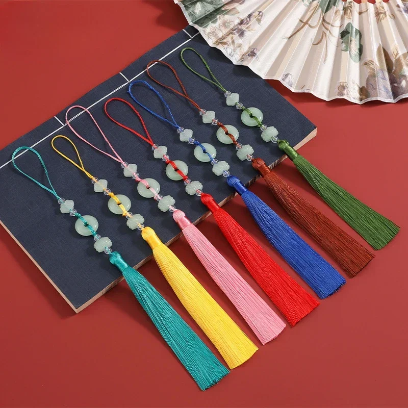 Beautiful Tassels Traditional Imitation Jade Colorful Polyester Tassels Home Decoration Handicraft Folding Fan Ornament