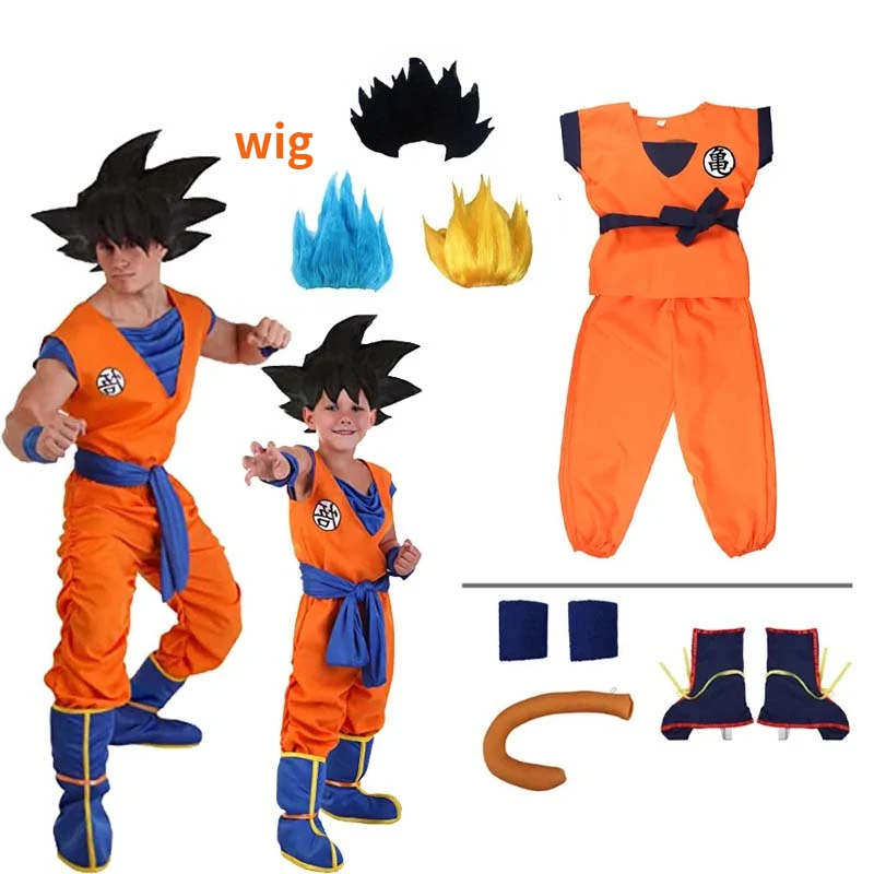 Cosplay anime Kids  Son Goku  Costume Anime Cosplay hero Uniform Wig Carnival new halloween costume for Man Woman
