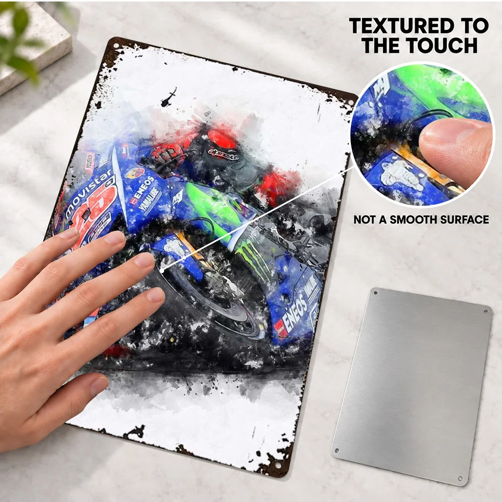 Maverick Vinales MotoGP Printed Poster Customized Aluminum Metal Sign Splatter Watercolor Illustration Wall Art For Home Garage