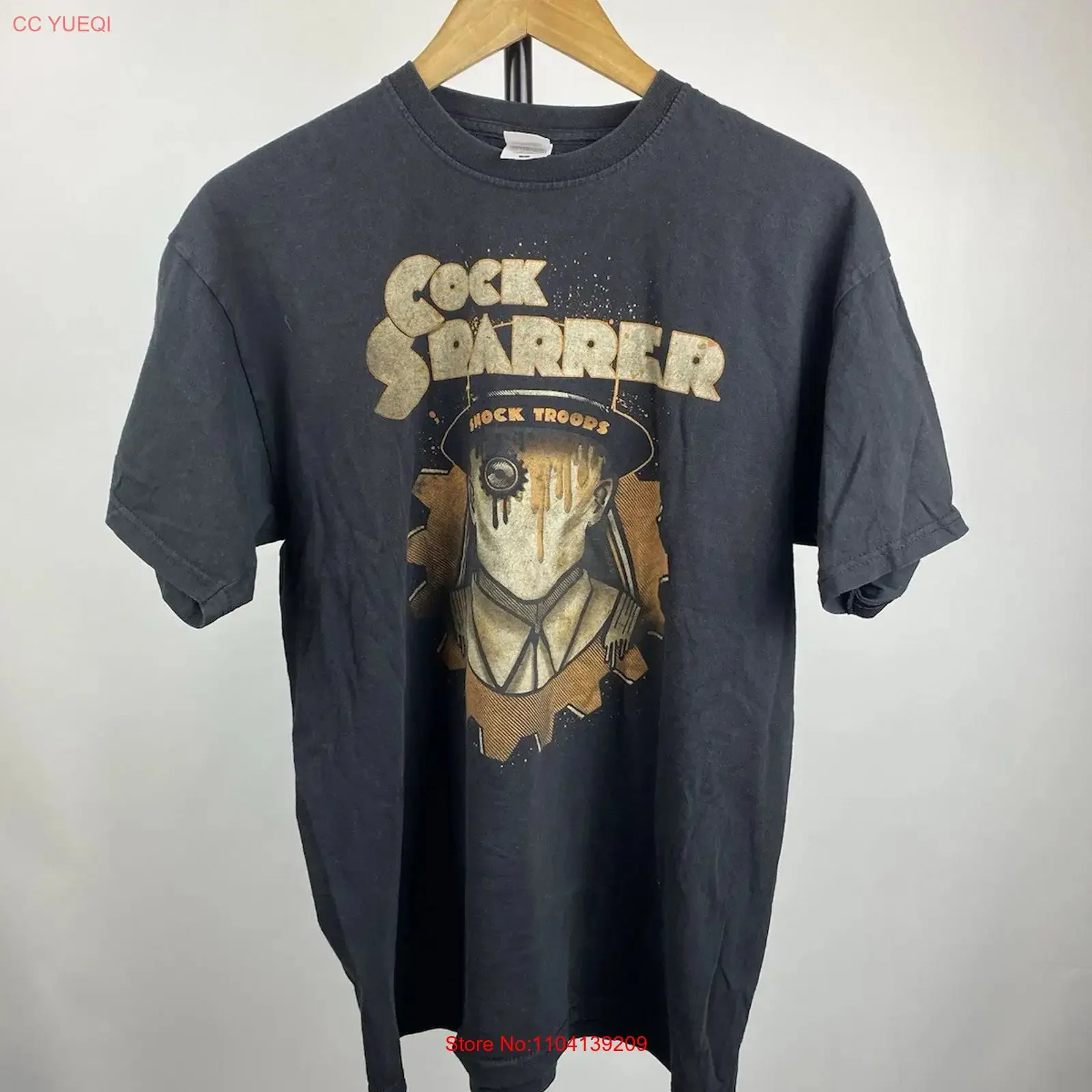 Camiseta negra de la banda Punk Opium Cock Sparrer, talla L para hombre, estilo vintage desgastado, transpirable, informal, ropa de diseñador para hombre, elegante