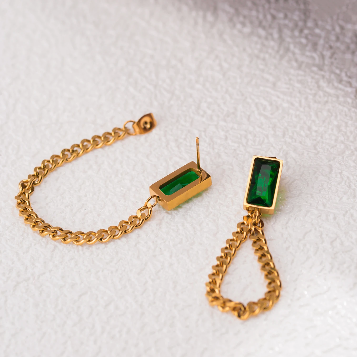 Stainless Steel Tassel Green Female Earrings Temperament Earrings for Woman