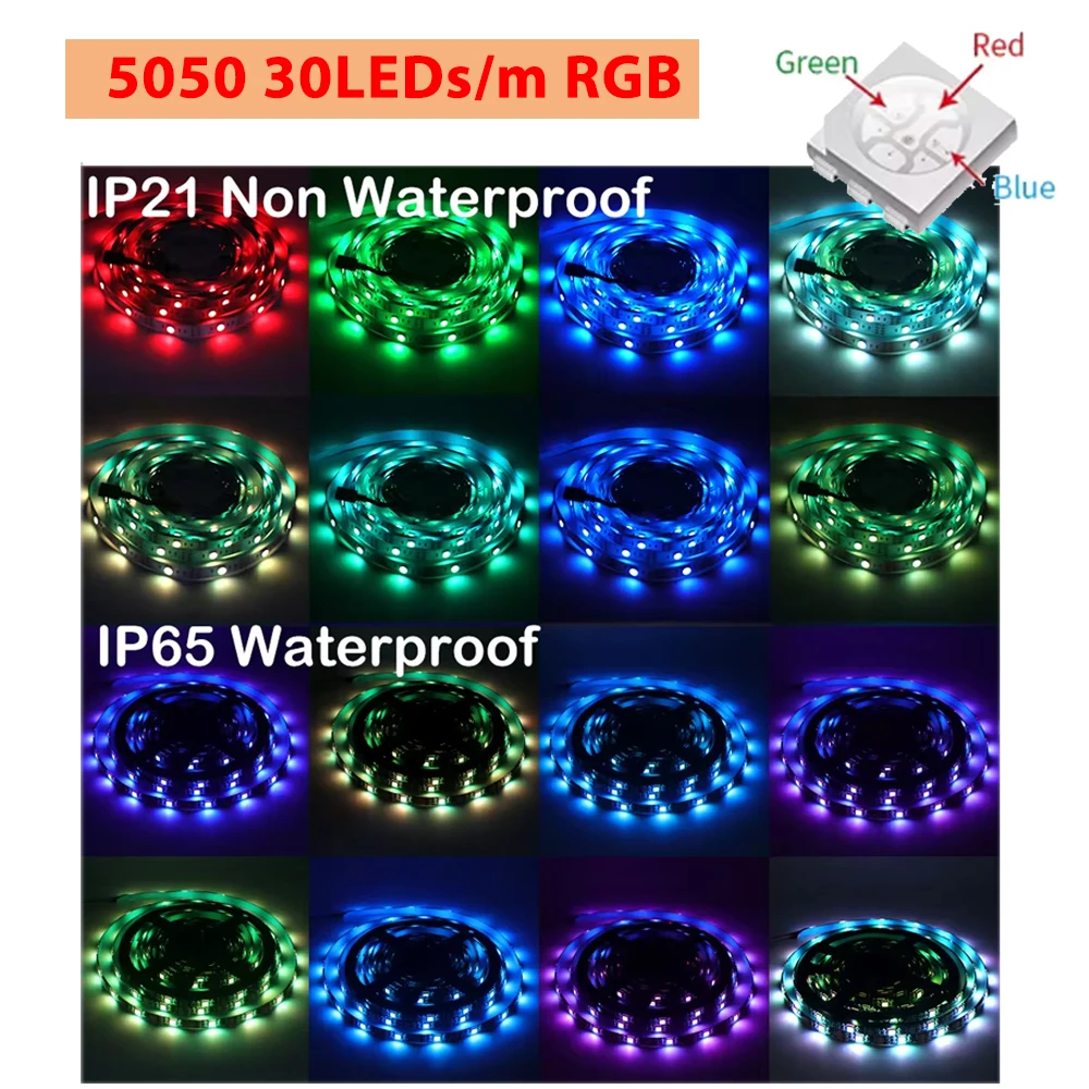 5V RGB LED Strip 5050 30LEDs/m Battery Operated Waterproof IR RF Remote Control TV Backlights 2835 60LEDs/m Flexible LED Tape