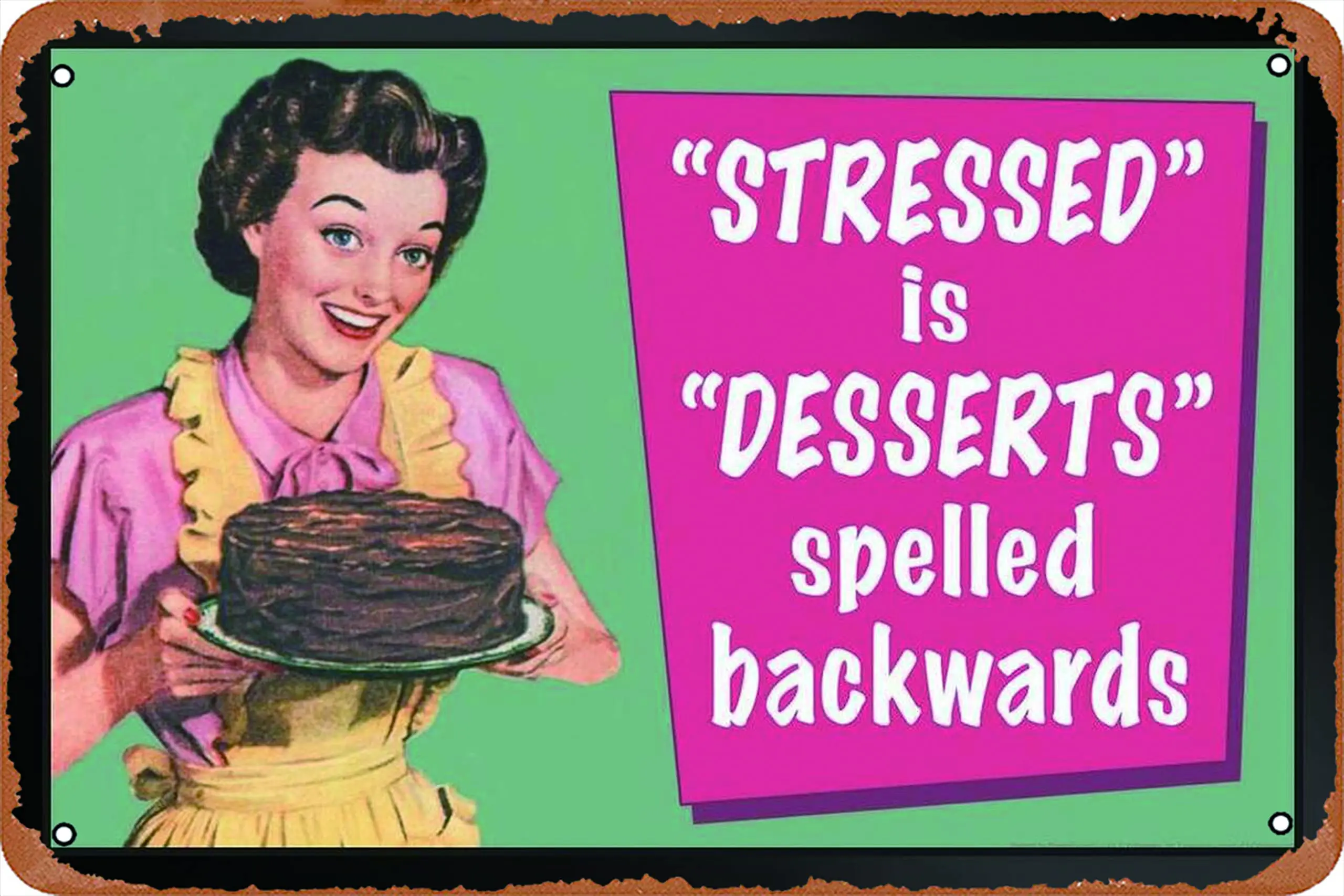 Stressed is Desserts Spelled Backwards Humor Black Metal Tin Signs Room Stuff Wall Decor Sign 8x12 Inch