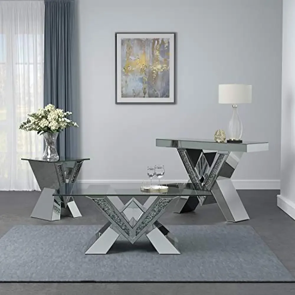 Glass Top Sofa Table Set Silver Finish Rectangular Shape Coaster Furniture 47.25