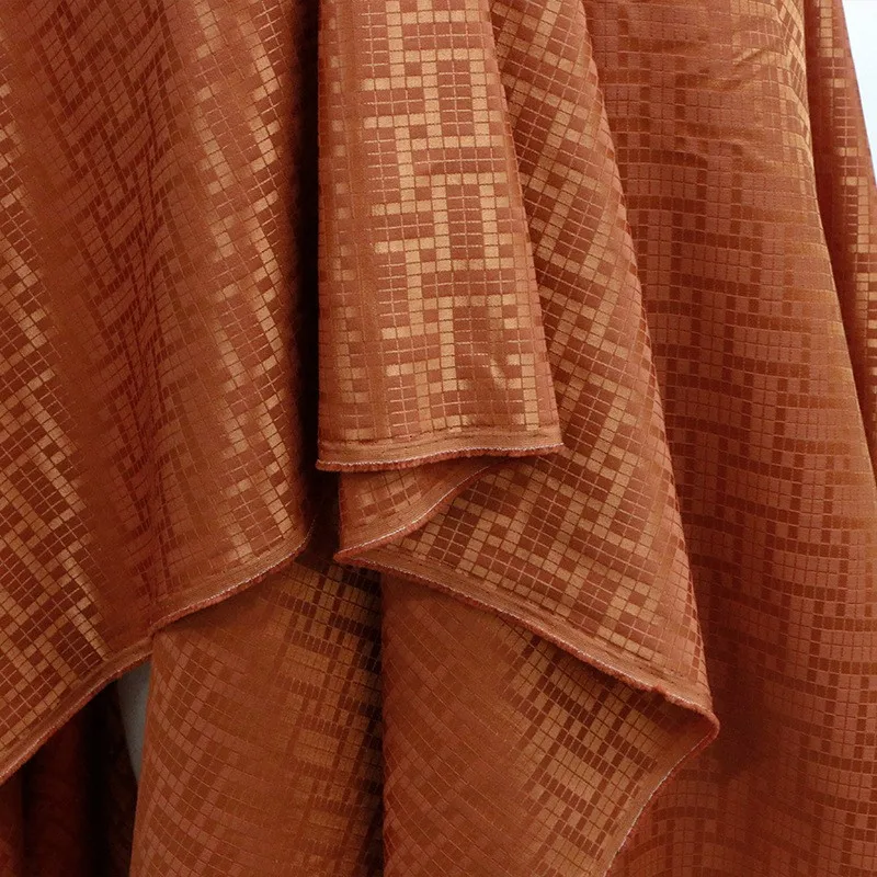 Caramel-colored 25 momme beige silk jacquard blended fabric dress