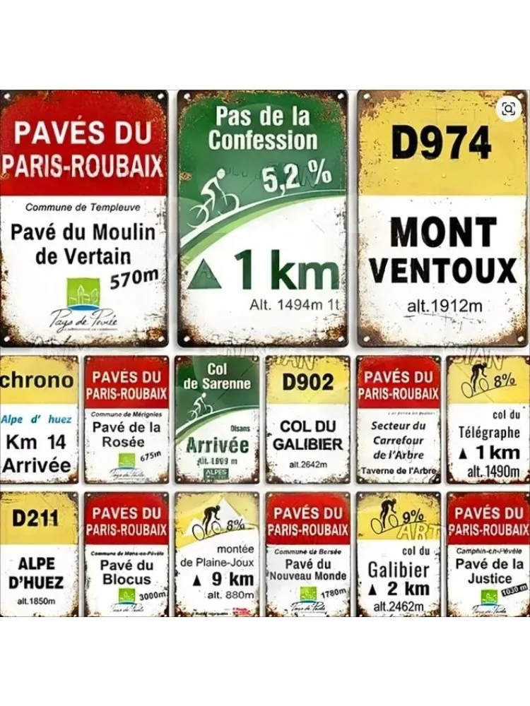 AliExpress NONE HD Tin Sign Vintage French Cycling Wall Decor - Retro Mont Ventoux Alpe d'Huez Paris-Roubaix Metal Poster for Bike Lover Man Cav