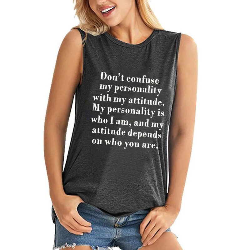 

Summer Women'S Round Neck Funny Don'T Confuse My Personality Printed Sleeveless Retro Tanks Vest Tops Loose Tops Causal Clothes