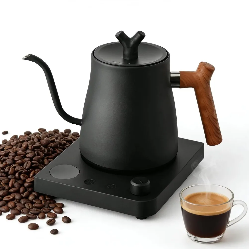 1000ML Gooseneck Electric Kettle Stainless Steel Automatic Power Shut-off Pour-Over Coffee Kettle Temperature Display