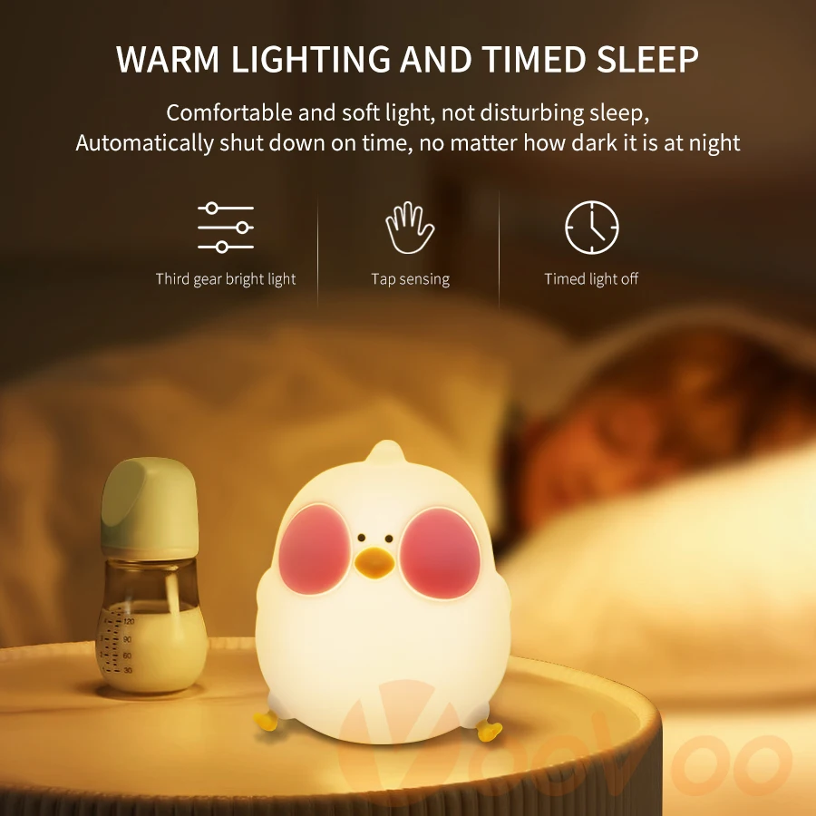 Veilleuse LED aste en silicone pour décoration de chambre à coucher, lampe de chevet pour enfants, décoration de chambre mignonne, poussin, document RVB