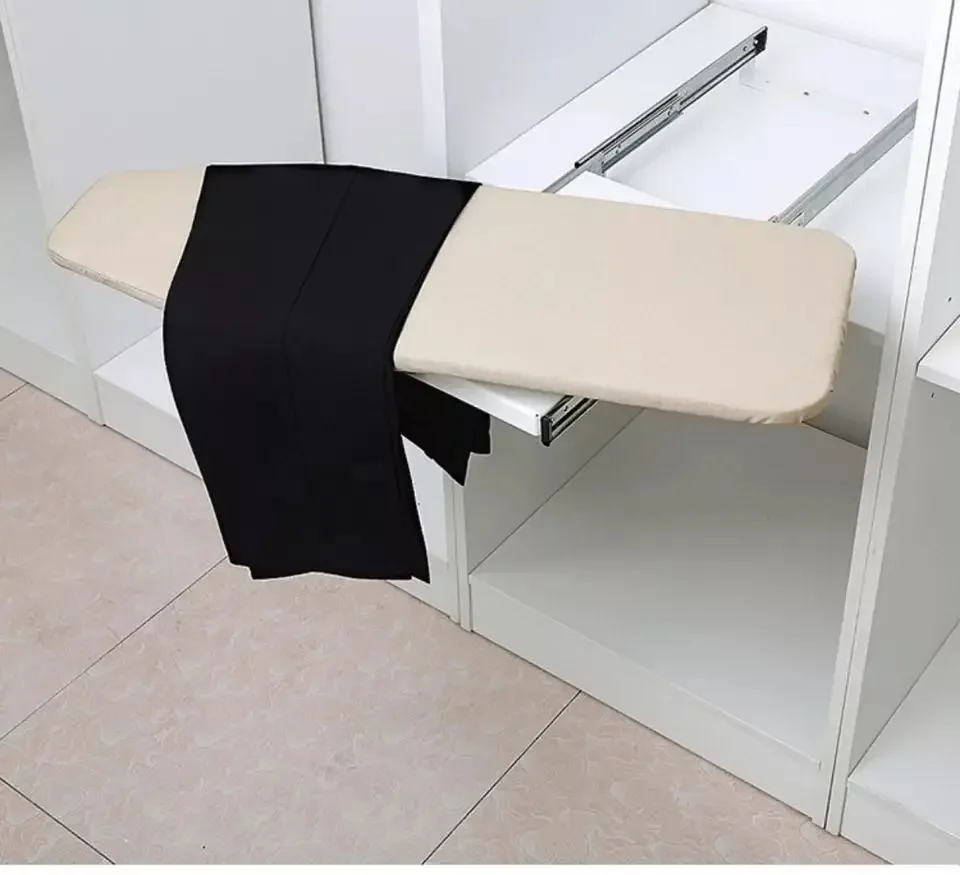 Rotating Ironing Board Household Wardrobe Folding Cabinet Hidden Ironing Board Solid Wood Push-Pull Rotating Electric Iron