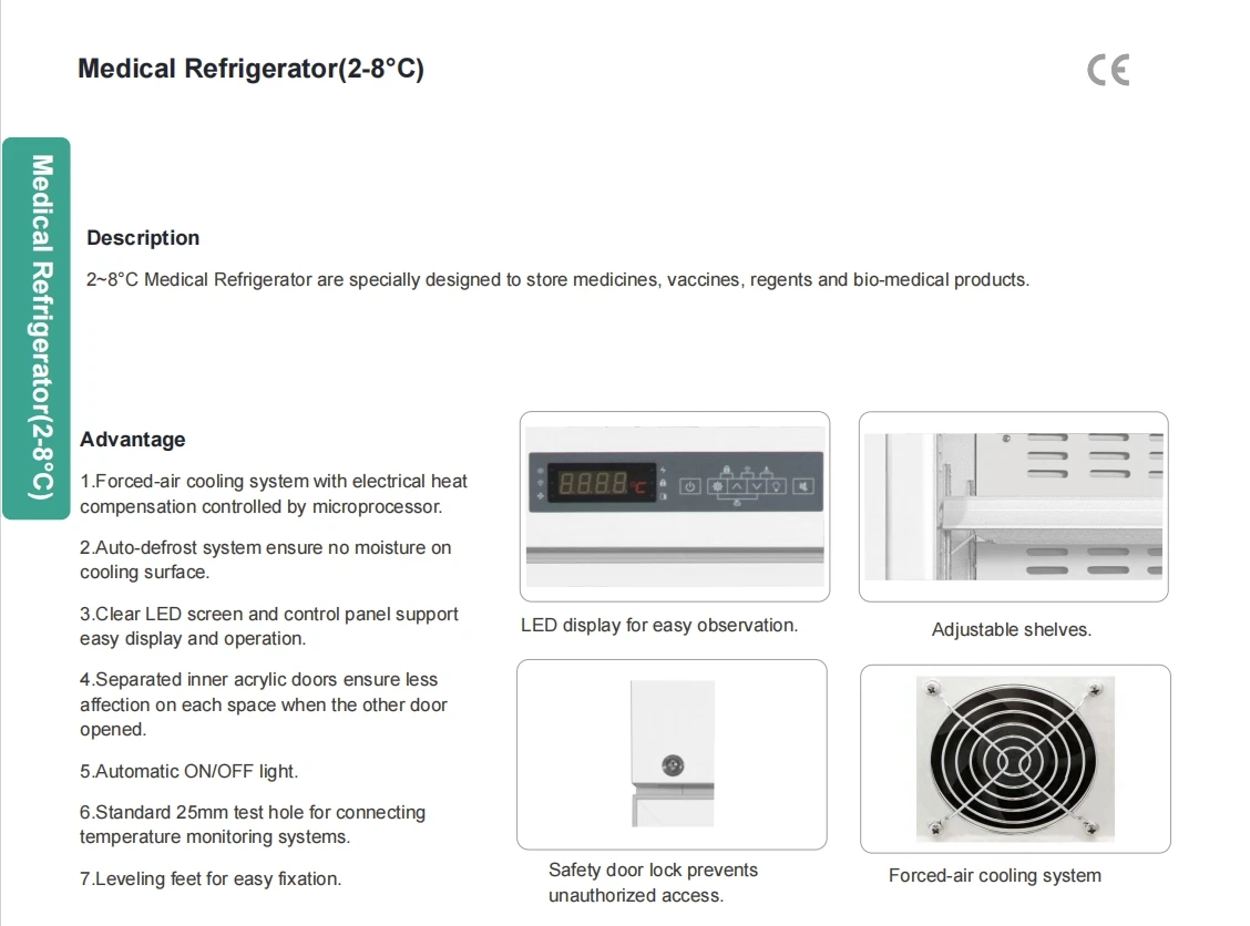 60L Medical Refrigerator (2-8°C) Mini Refrigeration Equipment Laboratory Refrigerator LED Screen Forced-air Cooling System view 5