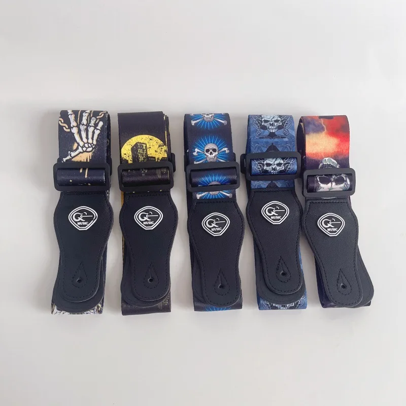 قطعة واحدة من حزام الجيتار المطبوع على شكل جمجمة للأدوات الكهربائية الصوتية، حزام كتف خشبي عالمي، ملحقات جيتار شعبي متينة #4