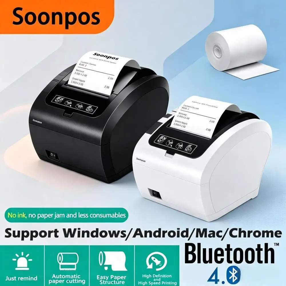 Soonpos 80mm Bluetooth WiFi Thermal Receipt Printer,Auto Cutter Wireless Cashier Printer Compatible with Loyverse iOS Android