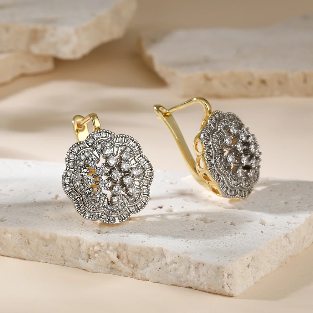 Crystal inlaid inlaid Embarrite earrings Copper 18K Golden Fashion Jewelry Ms. Retro Luxury Party Banquet Festival