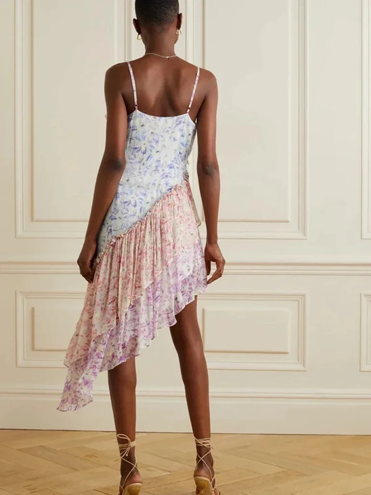 GypsyLady Floral Patchwork Unregelmäßige Kleid Casual Chic Sommer Urlaub V-ausschnitt Ärmellose Sexy Frauen Damen Party Kleider Vestido