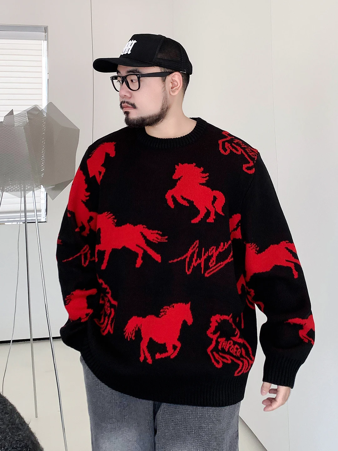 

Модный мужской вязаный свитер большого размера, круглый, повседневный, зимний, модный, из мягкого полиэфирного волокна, с цветочным узором, Loo...