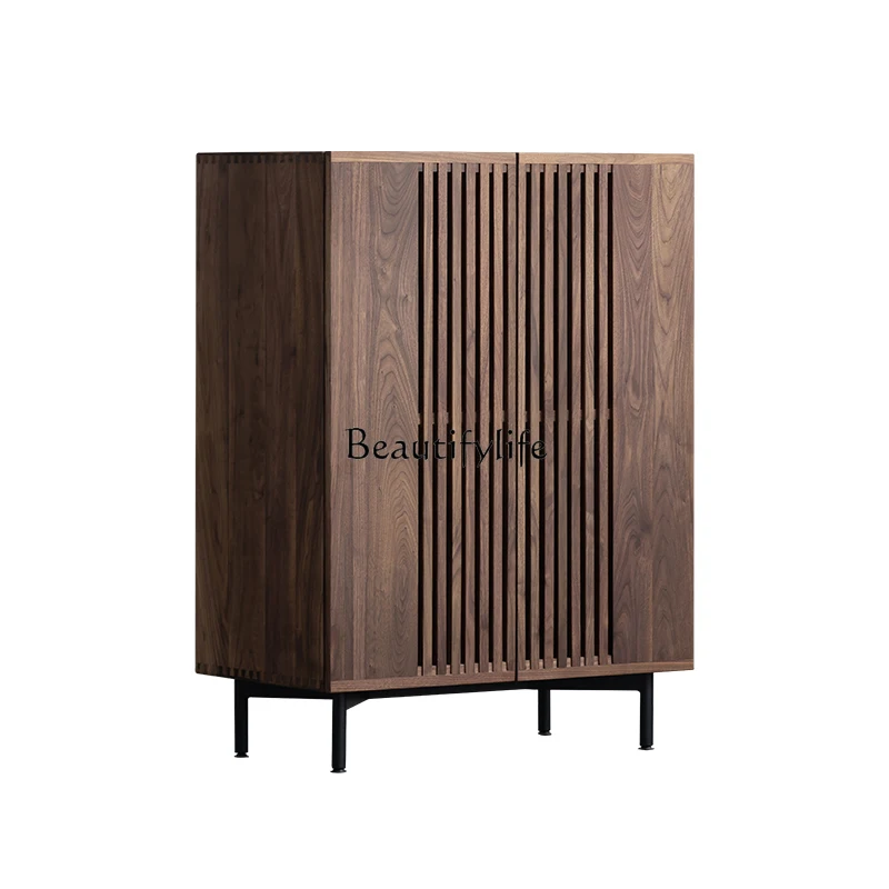 

Light Luxury Black Walnut Grille Shoe Cabinet Modern Minimalist Lobby Entrance Cabinet