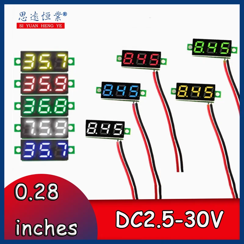 

10 шт. 0,28-дюймовая сверхмаленькая цифровая головка измерения напряжения постоянного тока с регулируемым цифровым дисплеем, двухпроводная защита от обратного хода постоянного тока 2,5-30 В