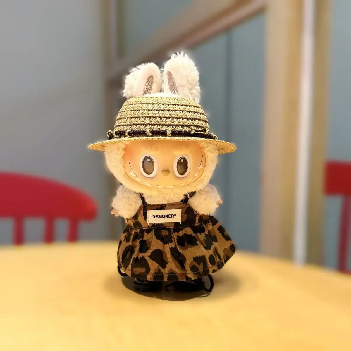 ラブブ用ヒョウ柄スカート飾りぬいぐるみドールリボン麦わら帽子アクセサリーDIY服おもちゃ女の子可愛い誕生日プレゼント